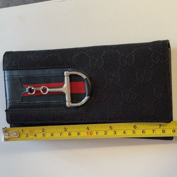 Gucci GG Canvas Horsebit Continental Wallet Black W/ Web Stripe Silver Hardware - Picture 13 of 14